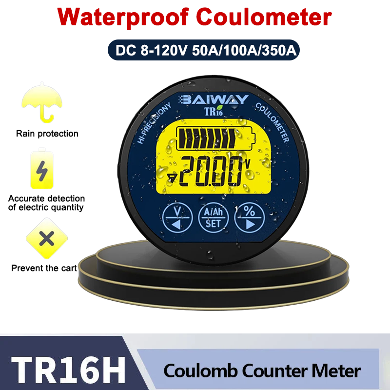 Battery Monitor Coulometer - Coulomètre étanche TR16H DC 8-120V 50A/100A/350A